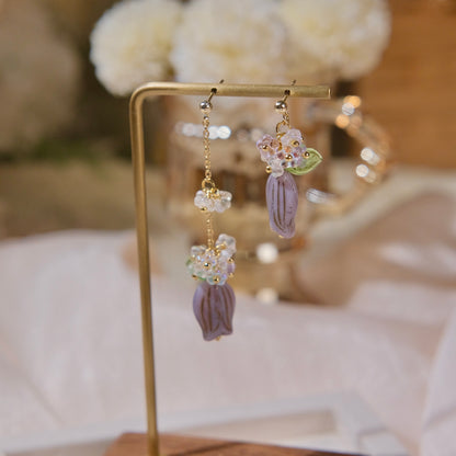 purple tulip flower Irregular earring