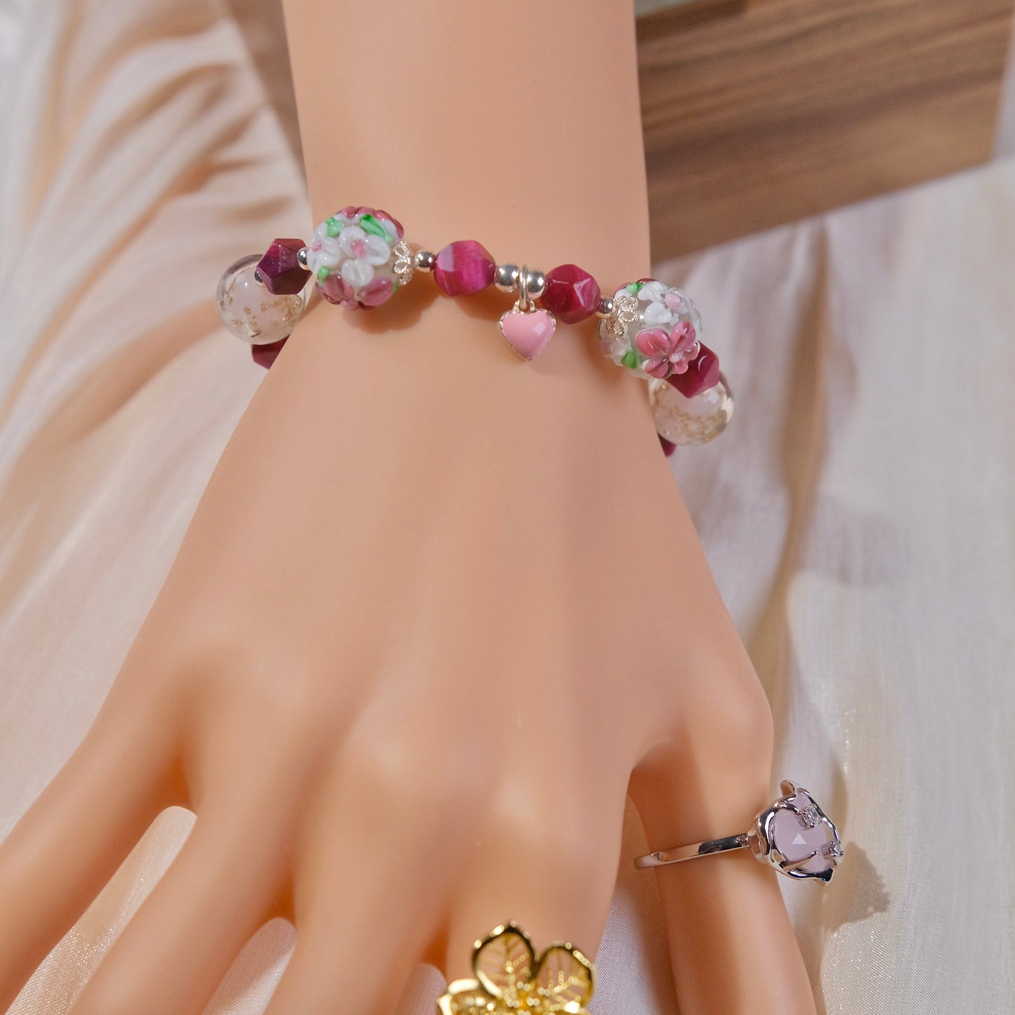 Pulsera de jardín con rosas, pulsera de cuentas de cristal de ágata hecha a mano, joyería de moda para mujer, cuentas dailyjewelryannie