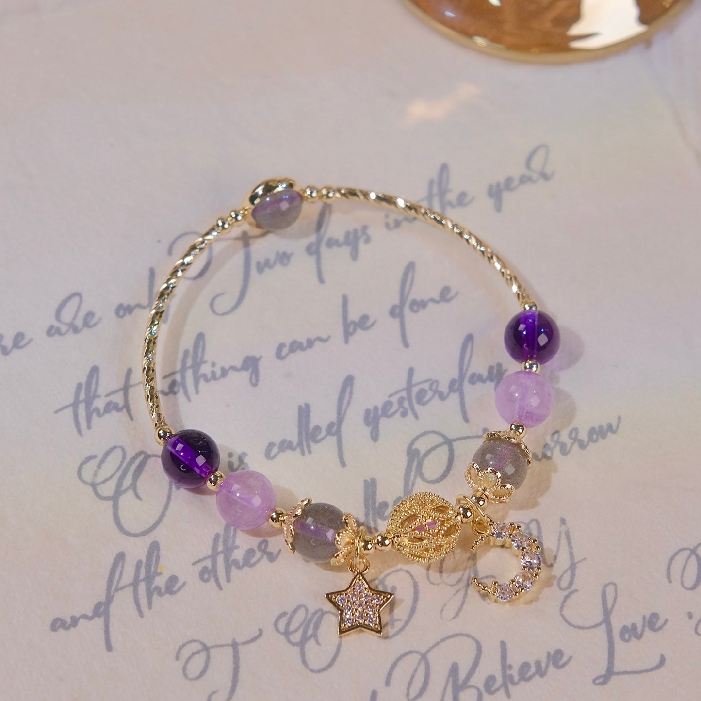 moon and star nature purple cystal beads bracelet with moonlight stone fashion woman