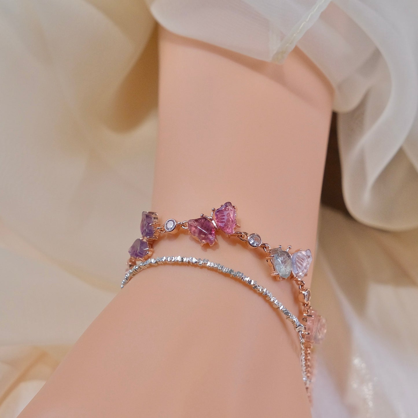 Cuentas de fluorita hechas a mano, pulsera de mariposa arcoíris, joyería de moda para mujer