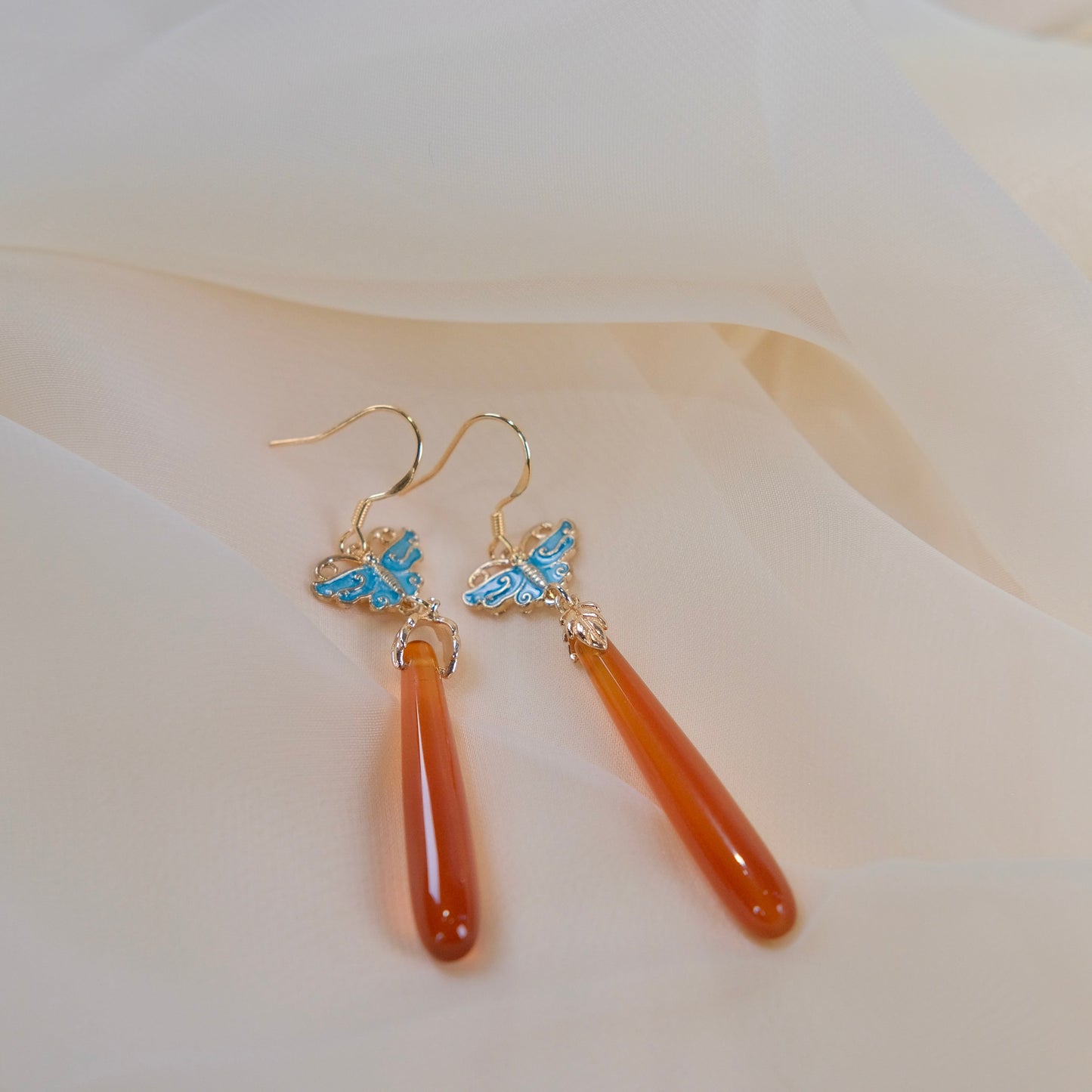 Pendientes de mariposa con ágata roja, joyería de moda, pendientes de cuentas