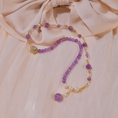 purple crystal beads with pearls and long Loop bracelet fashion woman jewelry