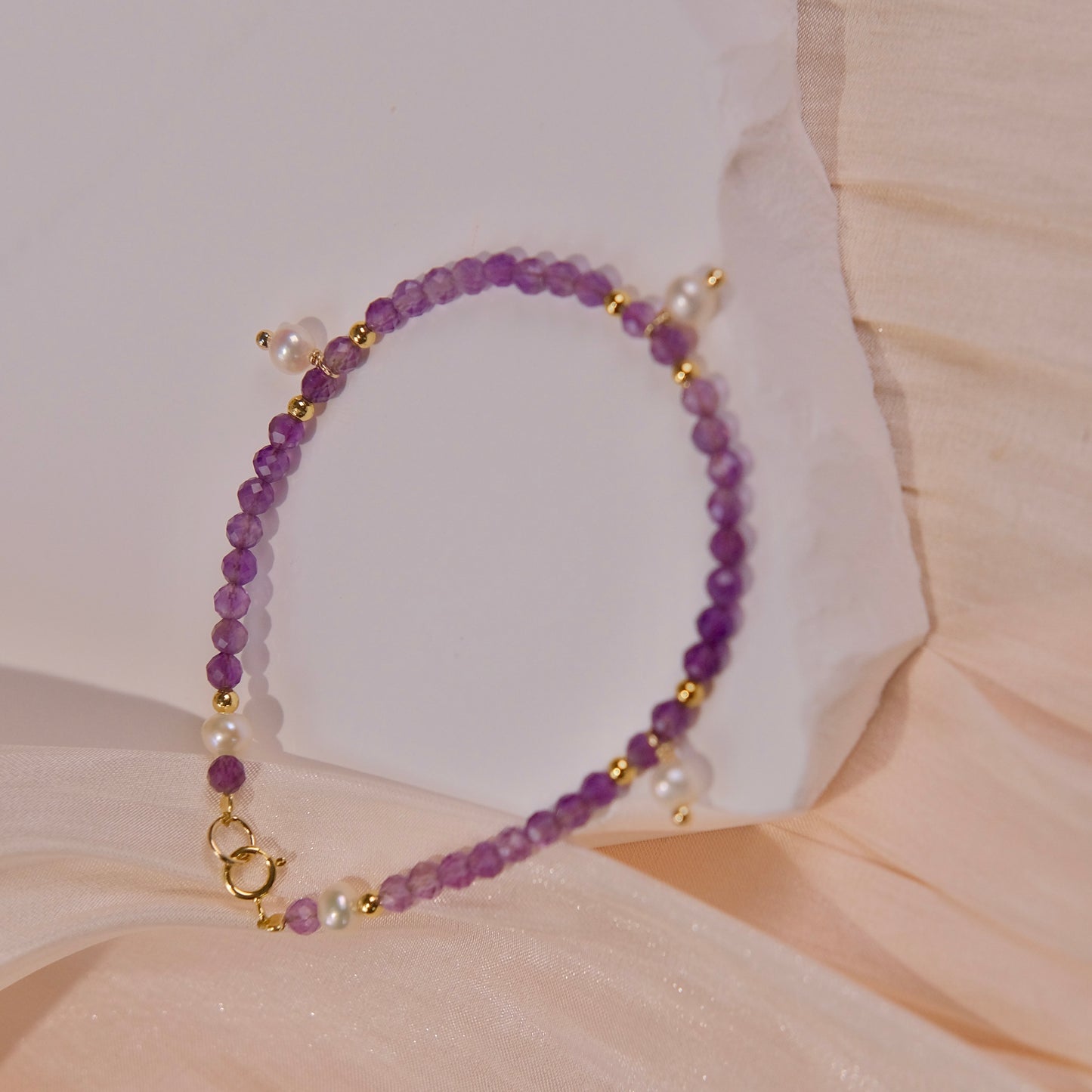 Pulsera fina de 3mm con cuentas moradas naturales, joyería de moda para mujer