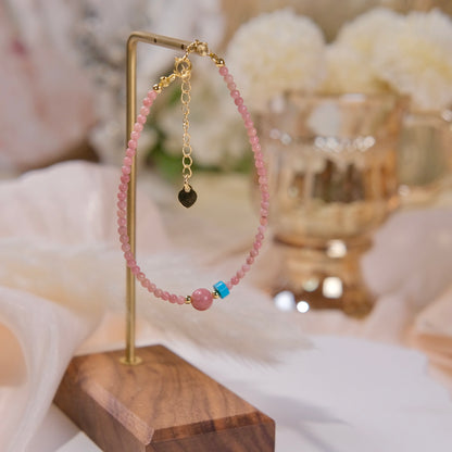 pink mini Natural rhodochonite beads thin bracelet