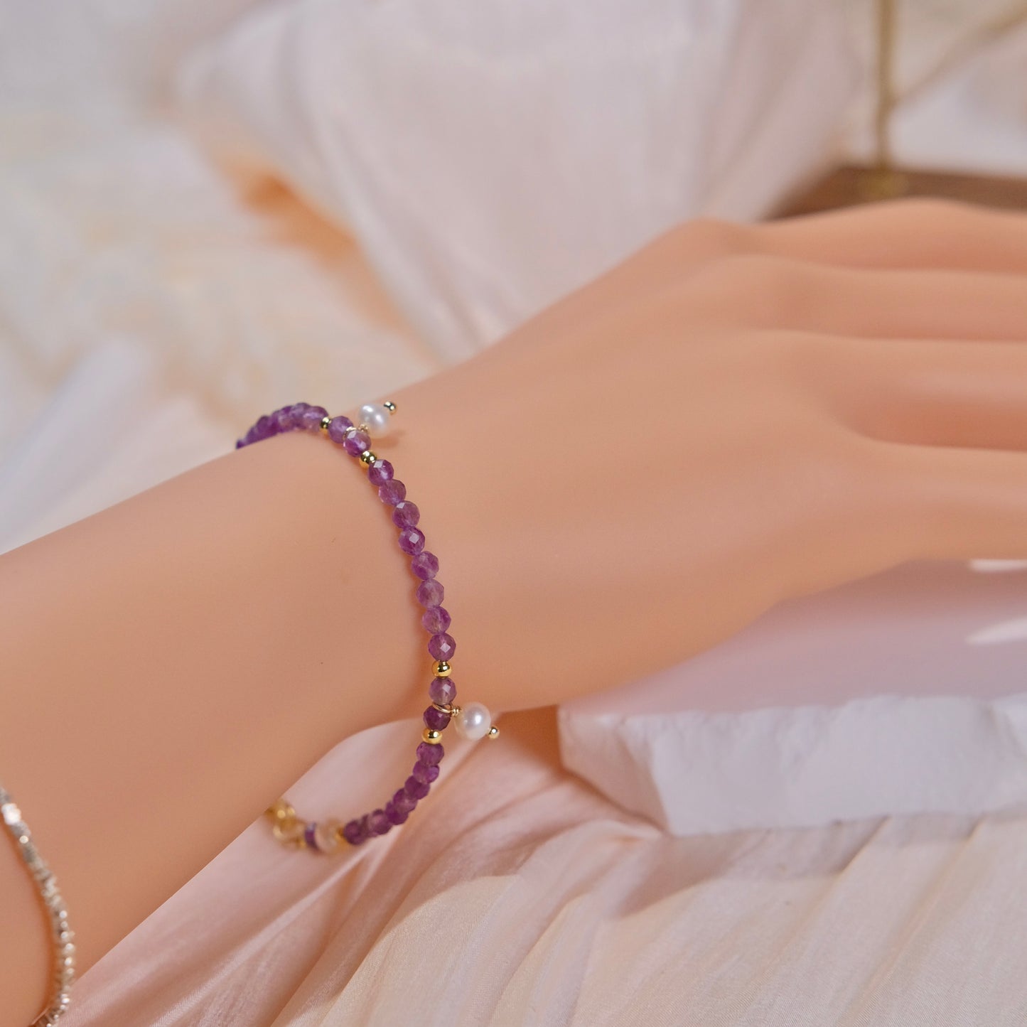 Pulsera fina de 3mm con cuentas moradas naturales, joyería de moda para mujer