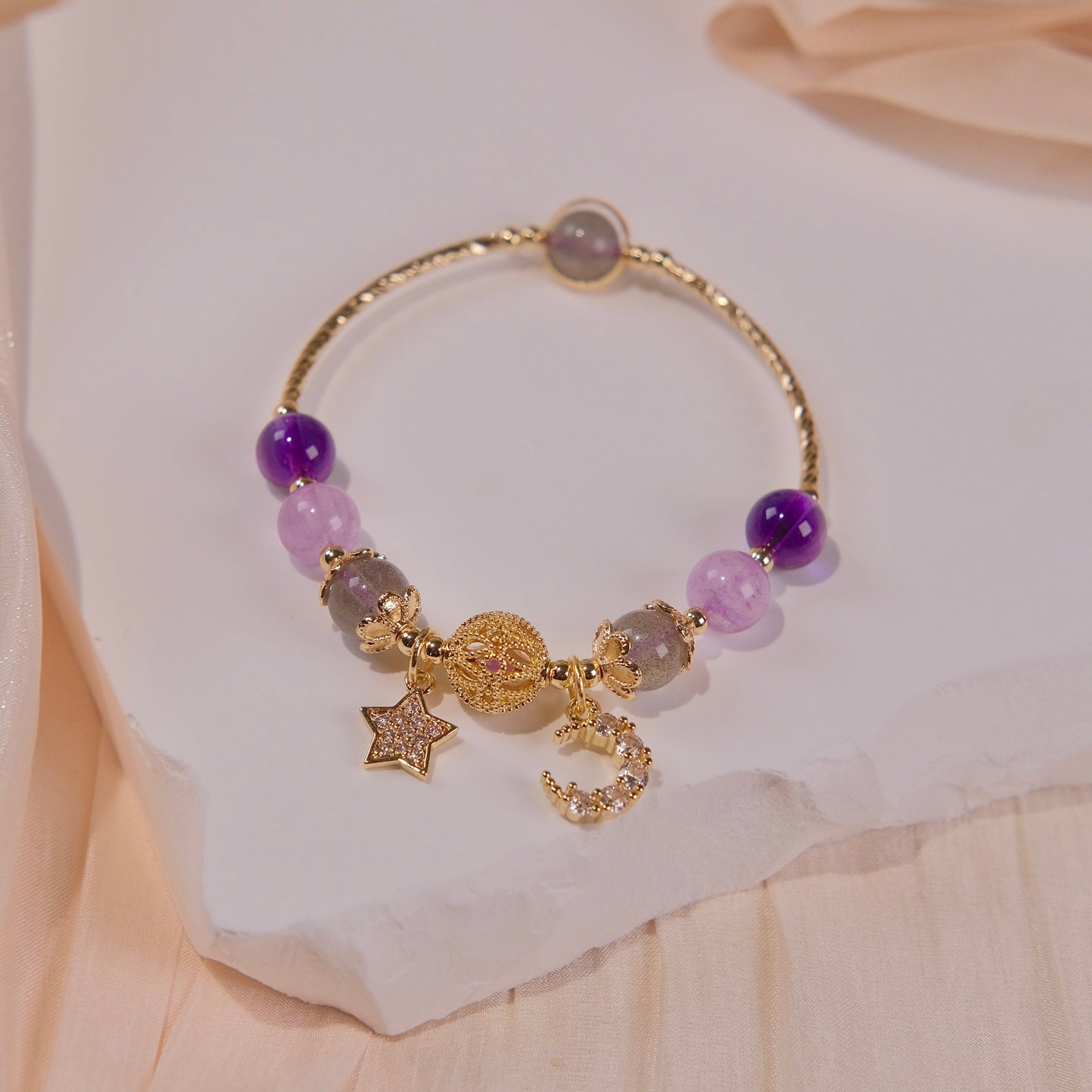 moon and star nature purple cystal beads bracelet with moonlight stone fashion woman