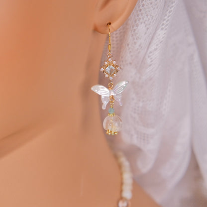 white butterfly with white crystal earring fashion woman jewelry