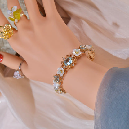 Pulsera de zicron con cuentas de cristal blanco, mariposa, nácar, joyería de moda para mujer