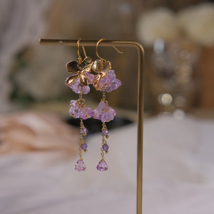 Flor de resina morada con pendiente de flor de color dorado, joyería de moda para mujer