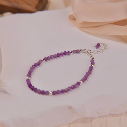 Pulsera fina de 3mm con cuentas moradas naturales, joyería de moda para mujer