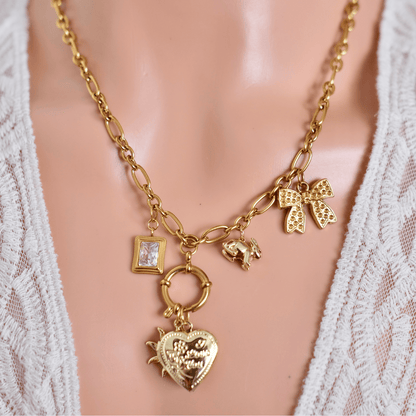 PRE-MADE Sun & Heart Charm Necklace – Gold & Turquoise Accents